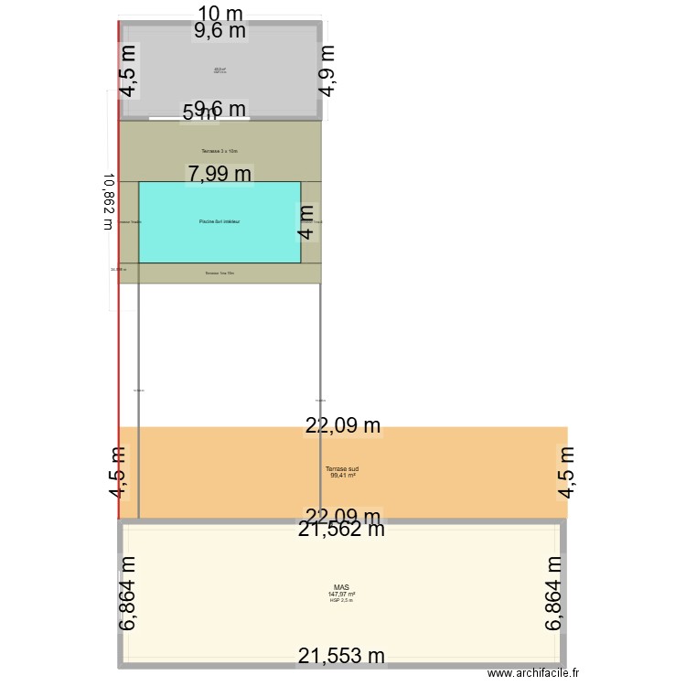 Implantation jardin piscine pool house. Plan de 2 pièces et 191 m2
