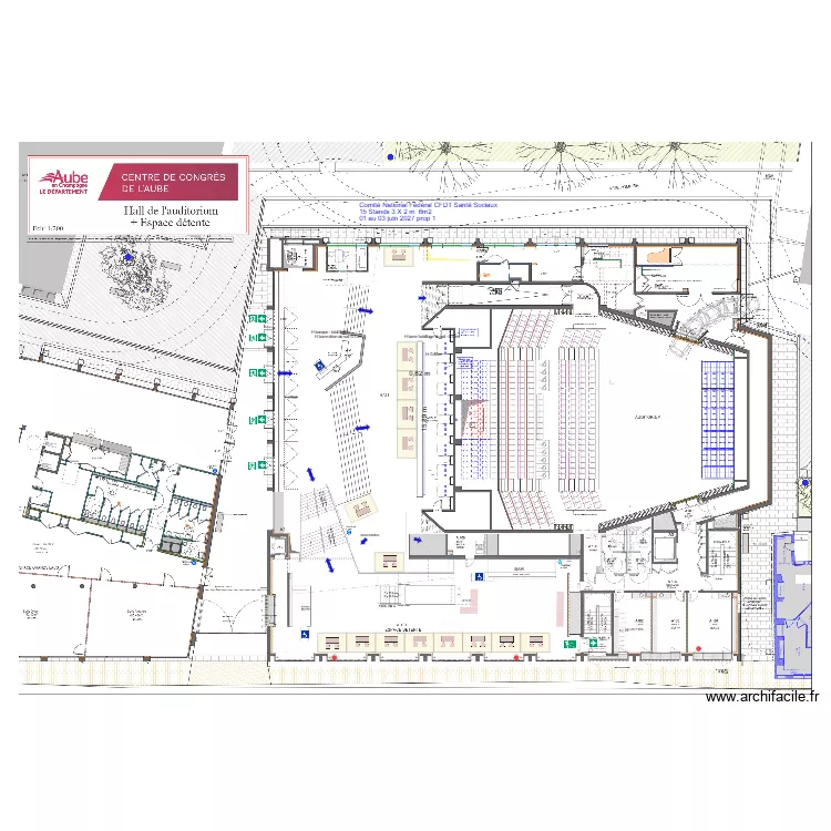 Hall Auditorium banque d\'accueil Comit&eacute; National F&eacute;d&eacute;ral CFDT Sant&eacute; Sociaux 01 au 03 juin 2027. Plan de 