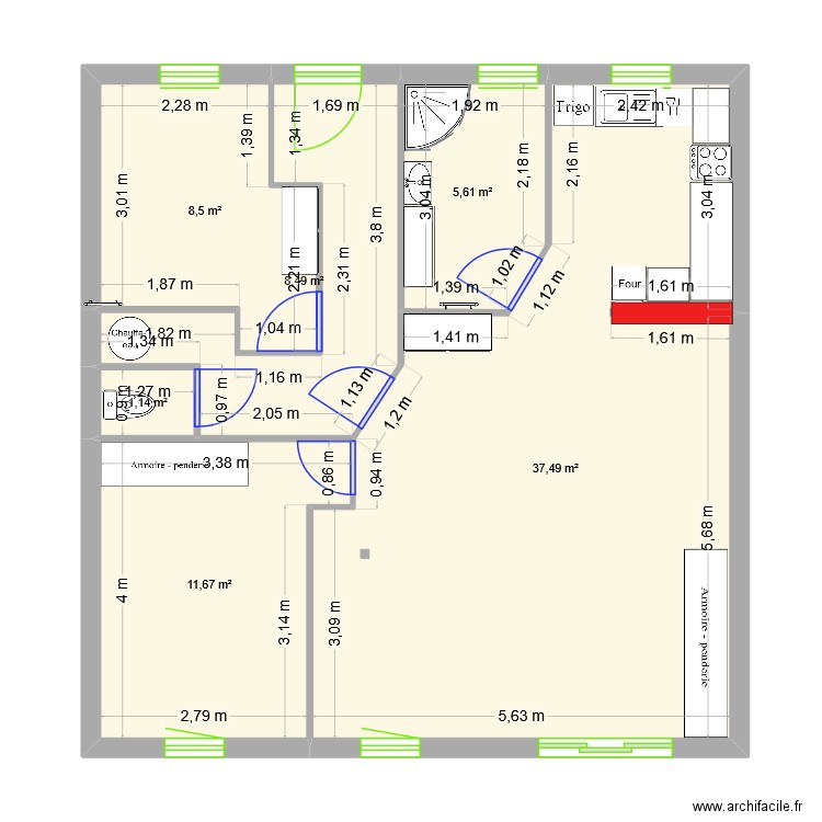 maison valence existant avec équipement. Plan de 6 pièces et 73 m2