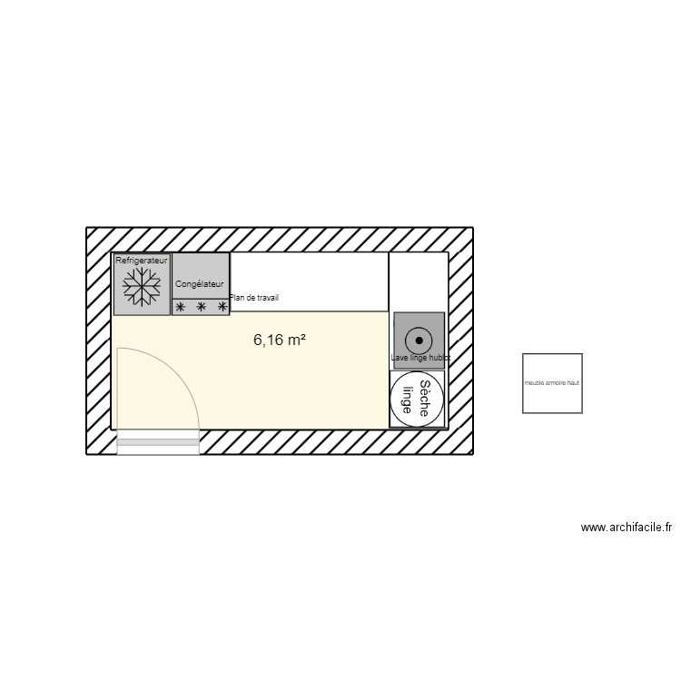 buandrie neuville. Plan de 1 pièce et 6 m2