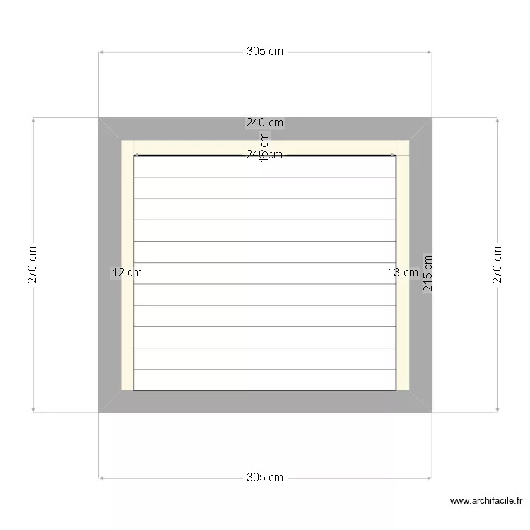Garage vue de face (est). Plan de 1 et 6 m² Garage vue de face (est). Plan de 1 et 6 m²