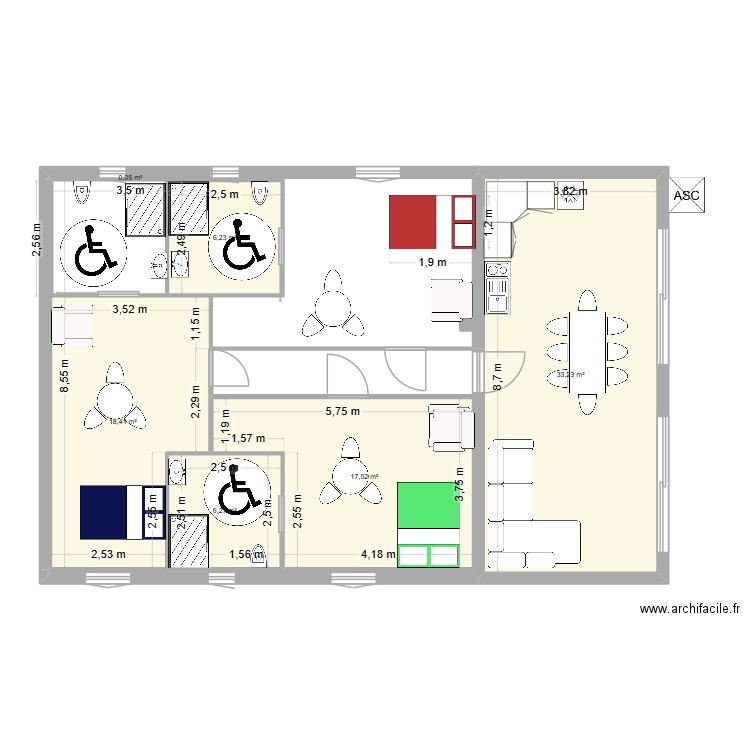 HABITAT SENIOR. Plan de 6 pièces et 82 m2