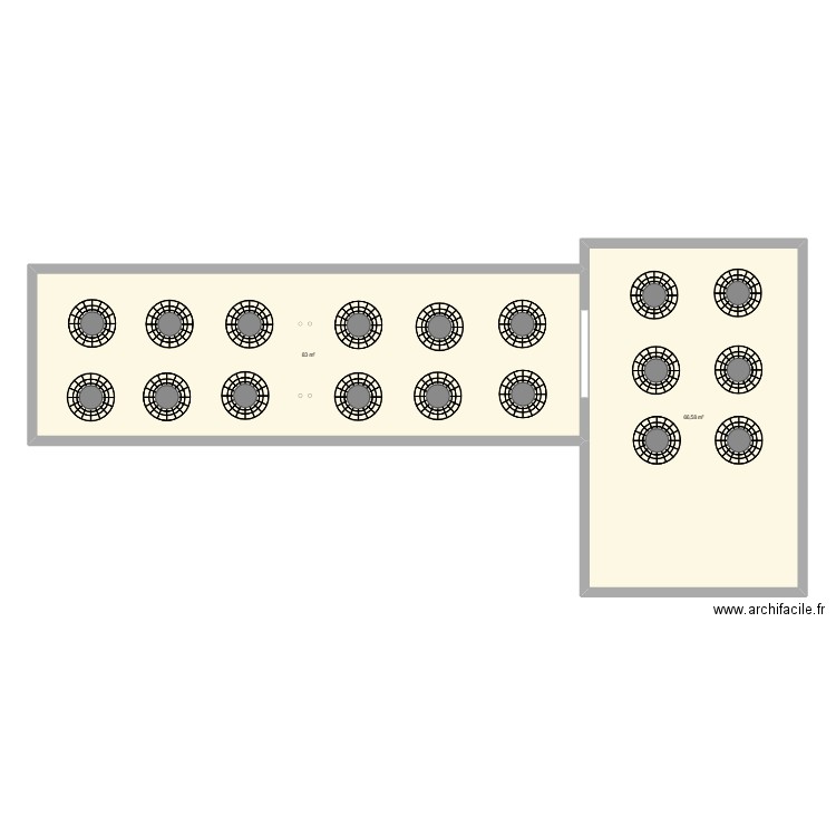 Bel étage tables 8 pers / 144 p. Plan de 2 pièces et 150 m2