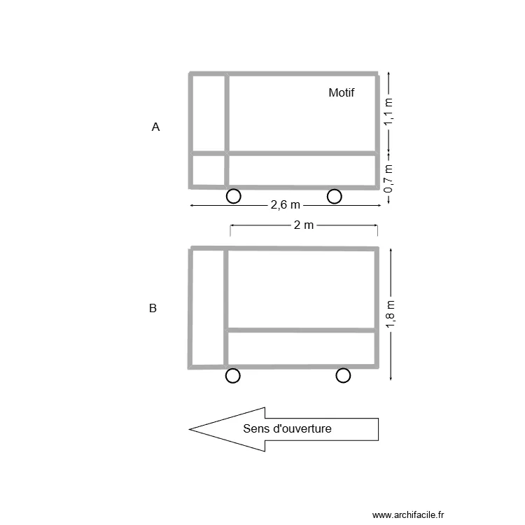 coulissant 2m60. Plan de 2 et 2 m² coulissant 2m60. Plan de 2 et 2 m²