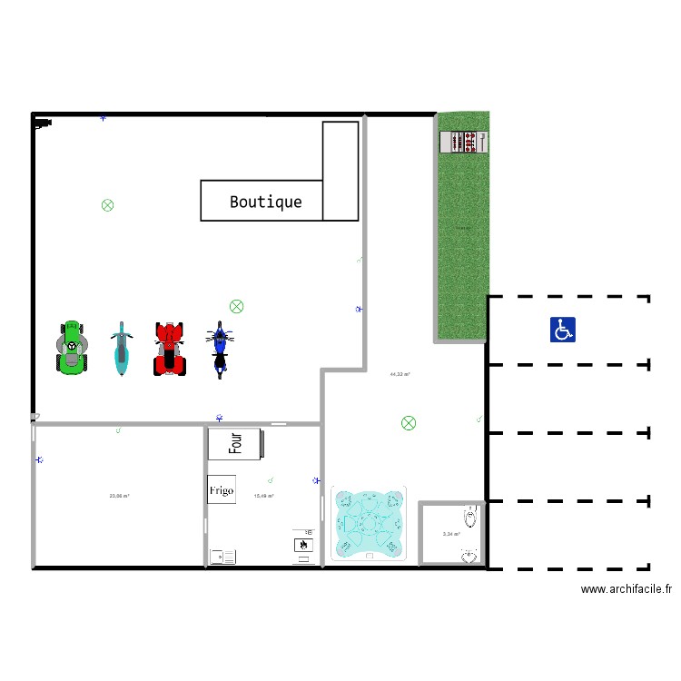 Laboratoire. Plan de 4 pièces et 86 m2