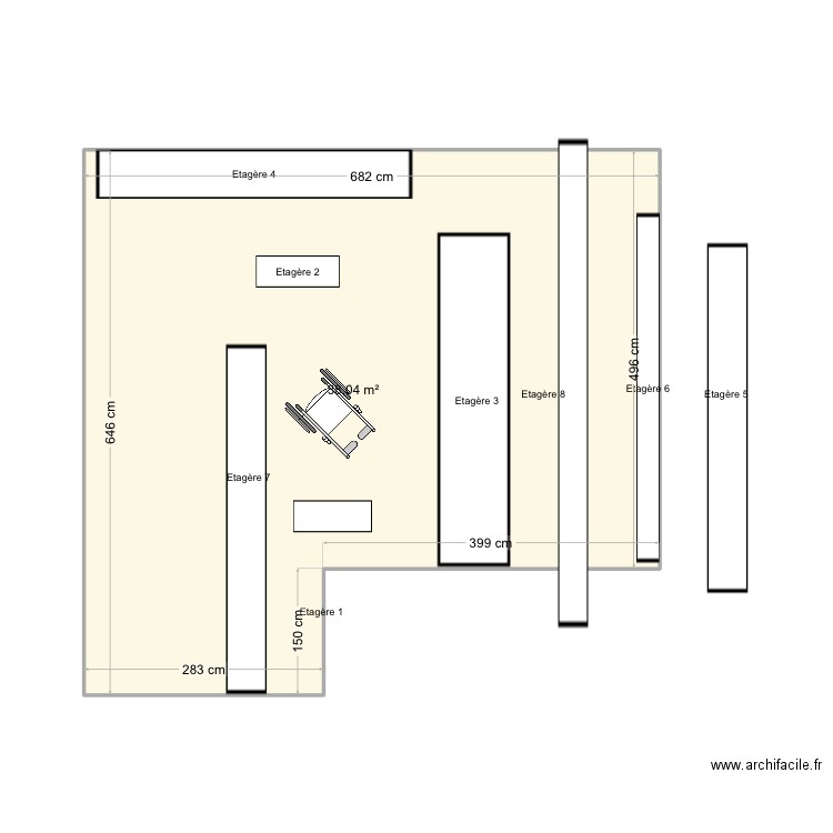 Livres. Plan de 1 pièce et 38 m2