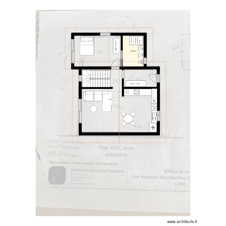 RDC maison. Plan de 1 pièce et 7 m2