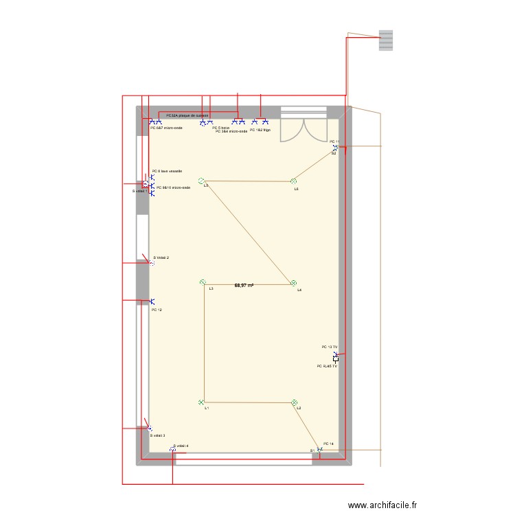 refectoire. Plan de 1 pièce et 69 m2