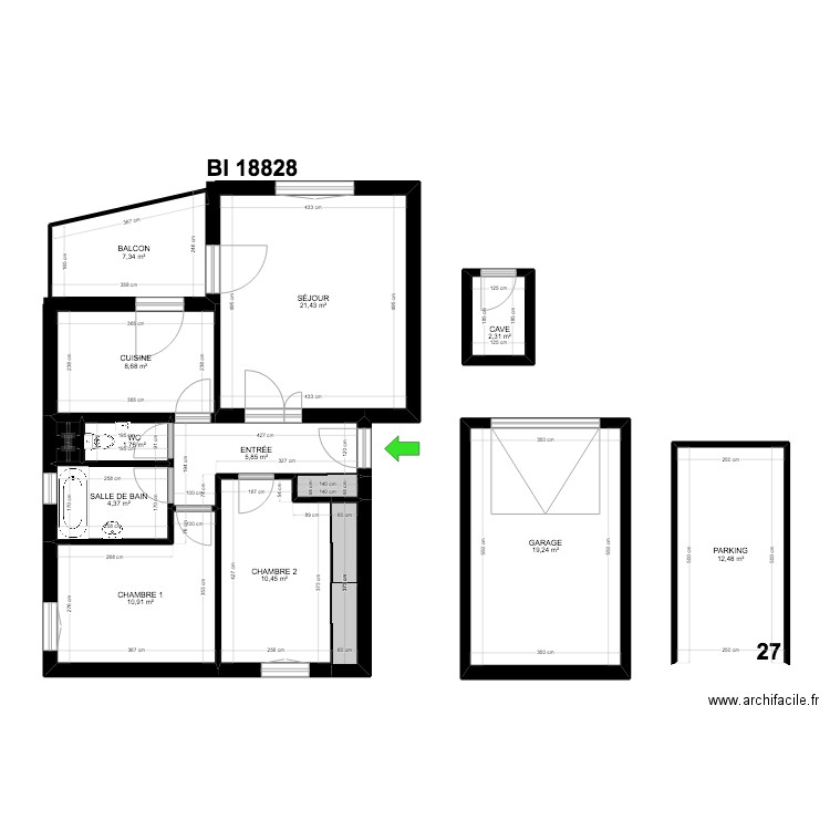 BI 18828. Plan de 14 pièces et 108 m2