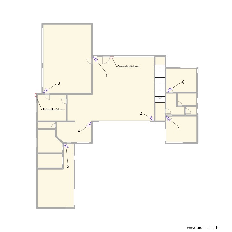 Alarme Hubert Patrick RDC. Plan de 13 pièces et 26 m2