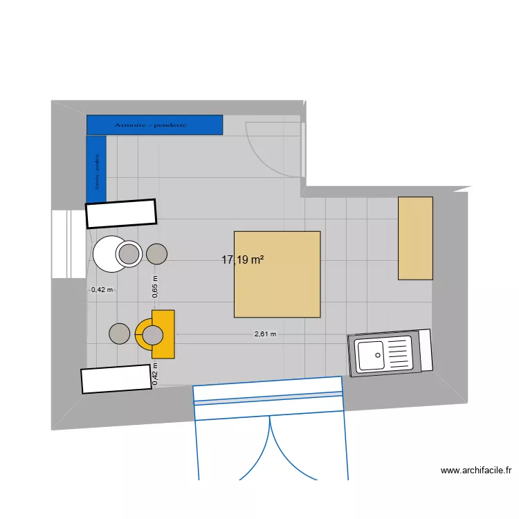 atelier. Plan de 1  et 17 m²