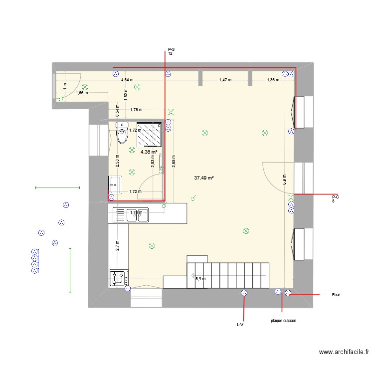 ama S. Plan de 5 pièces et 83 m2