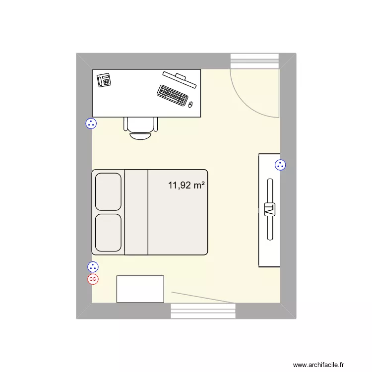 chambre a modifier. Plan de 1  et 12 m²