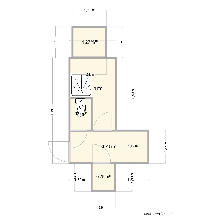 salle de bain. Plan de 5 pièces et 10 m2