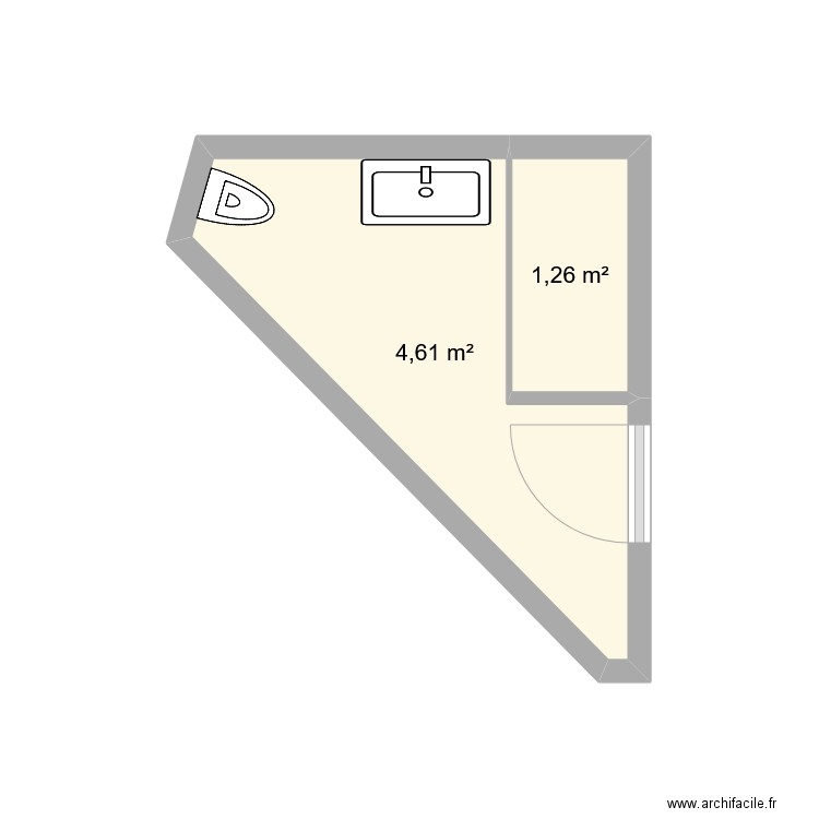 SDB 2. Plan de 2 pièces et 6 m2