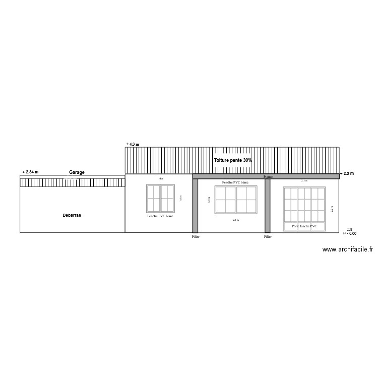 DPC 4 Les plans des façades vue Ouest. Plan de 0 pièce et 0 m2