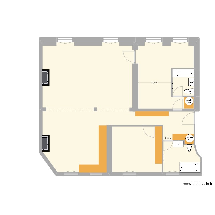 Nouveau 75 Crozatier essai de modification. Plan de 5 pièces et 97 m2