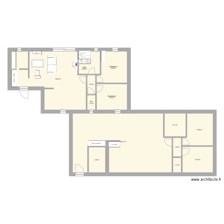 maman. Plan de 13 pièces et 158 m2