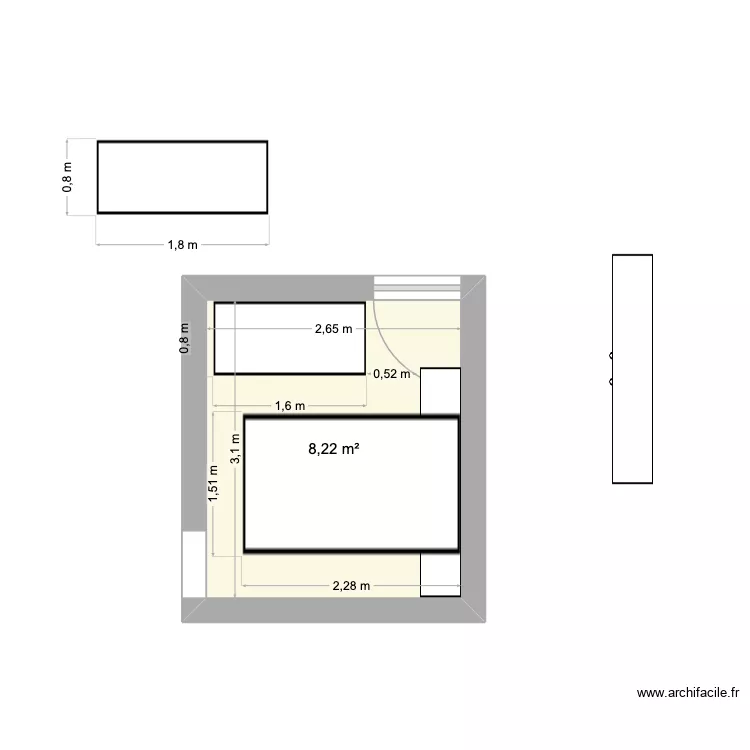 chambre. Plan de 1  et 8 m²