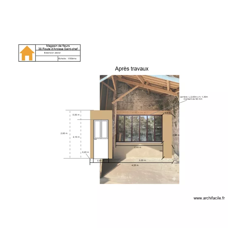 extention atelier avec porte. Plan de 