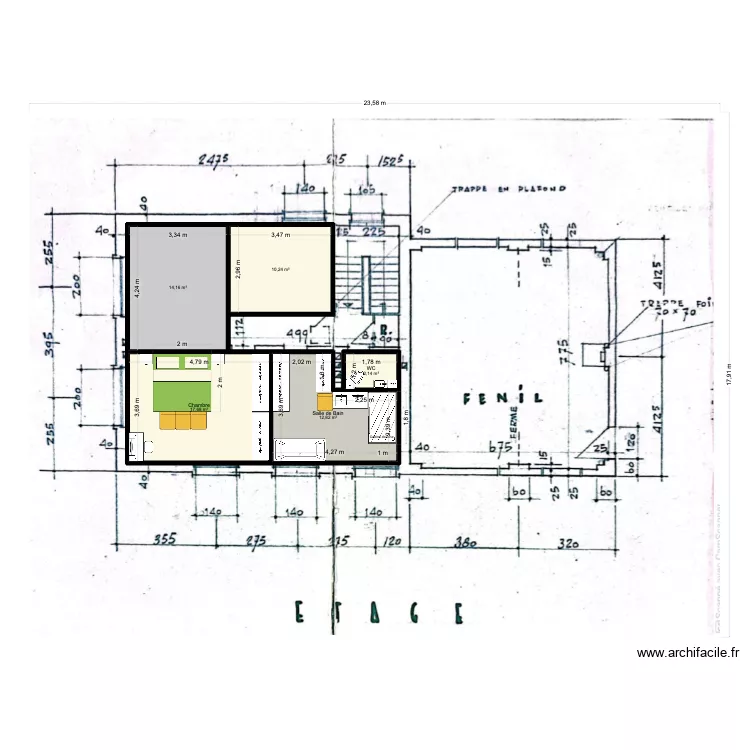 R+1. Plan de 5  et 57 m²