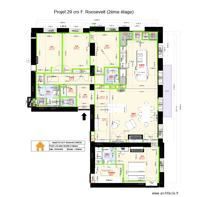 29 crs FR v42 ss meubles. Plan de 42 pièces et 149 m2