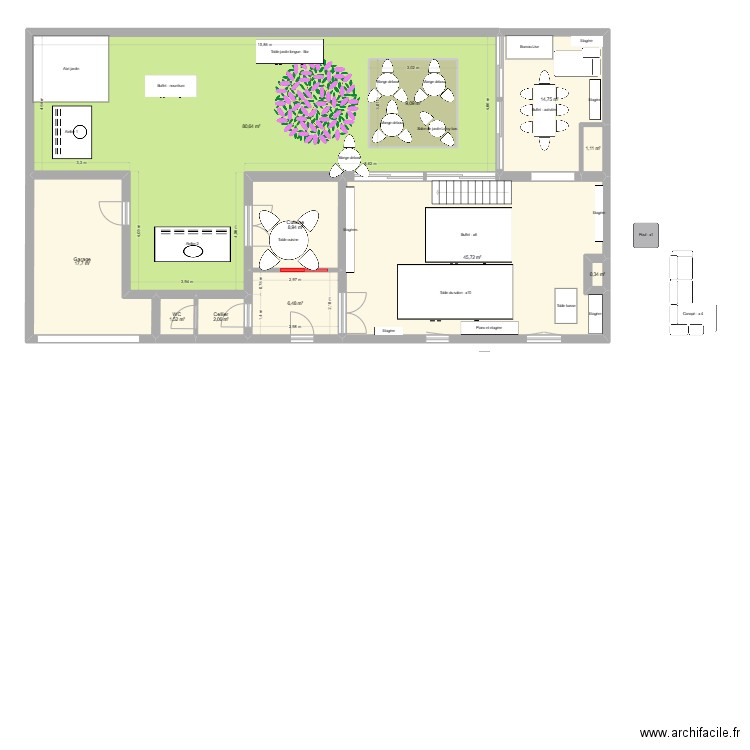 Mariage. Plan de 11 pièces et 198 m2