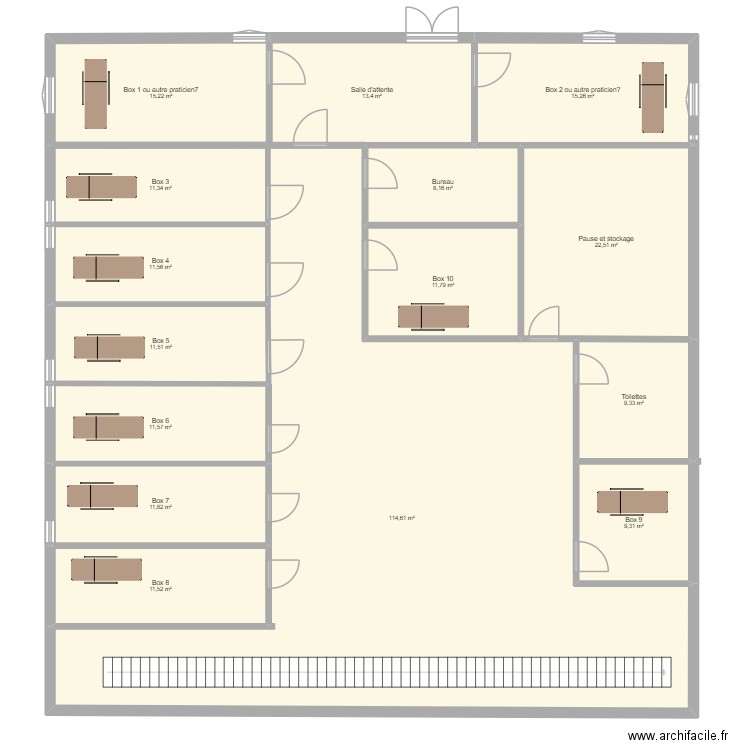 CABINET KINESITHERAPIE. Plan de 15 pièces et 290 m2