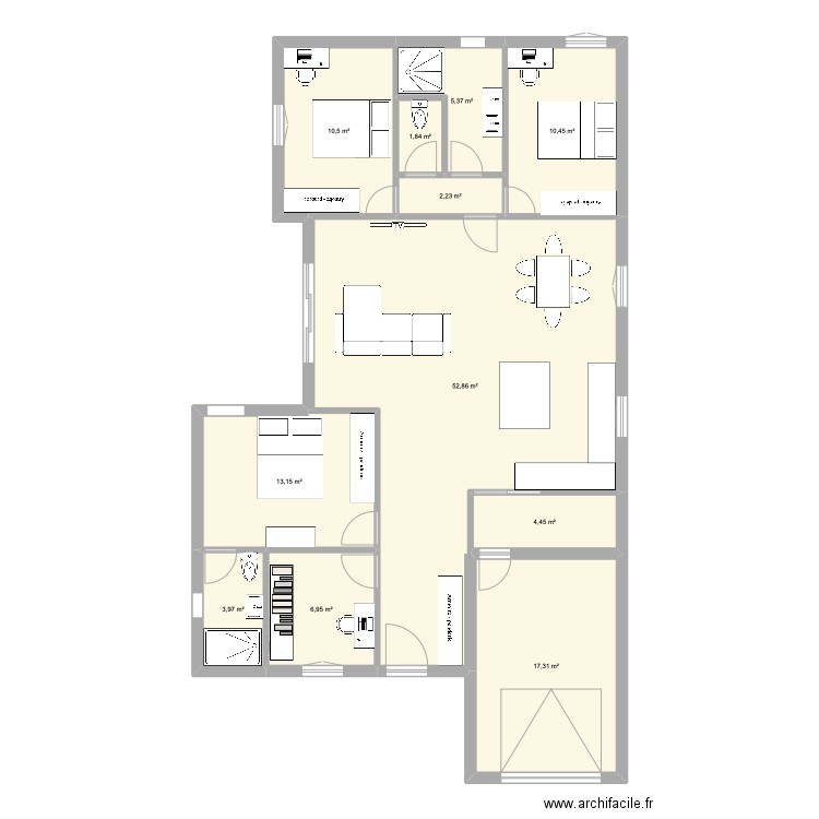 Herm. Plan de 11 pièces et 129 m2