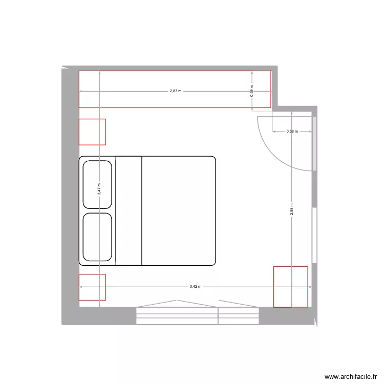 Plan projeté chambre V2. Plan de 1 Pièce et 11 m² Plan projeté chambre V2. Plan de 1 Pièce et 11 m²