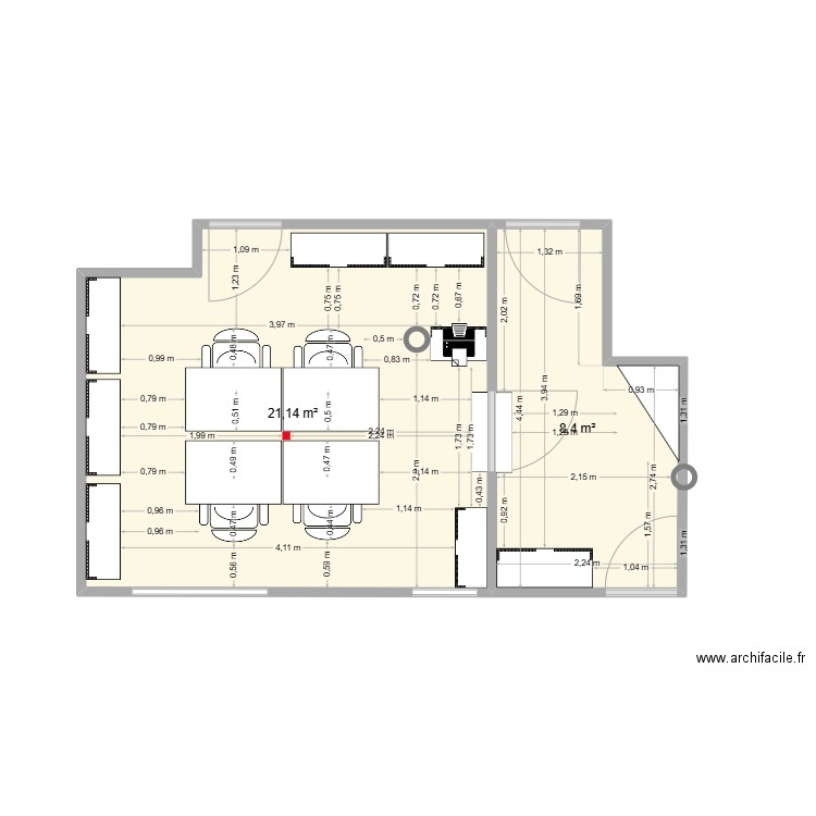 Conciergerie2. Plan de 2 pièces et 30 m2