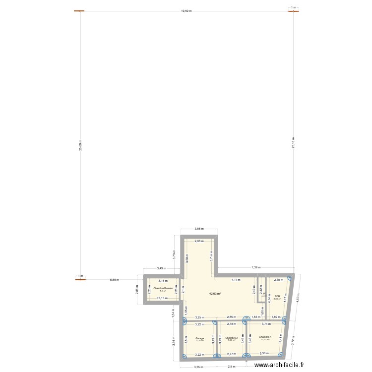 Plan avec modification. Plan de 7 pièces et 93 m2