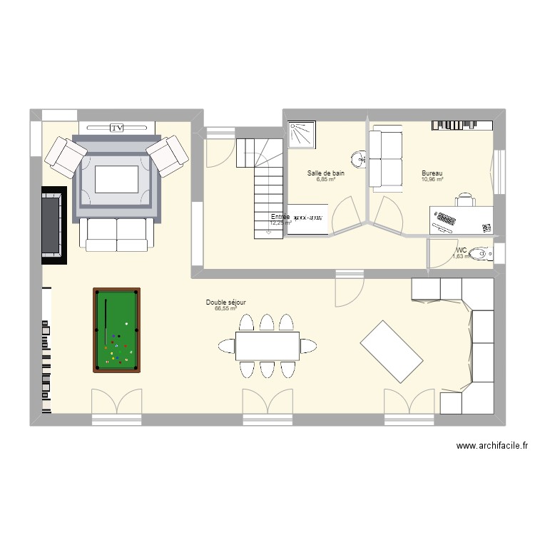 Maison - RdC. Plan de 5 pièces et 98 m2