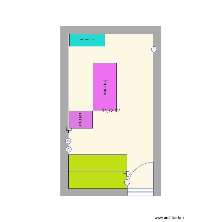 bureau martine DF2. Plan de 1 pièce et 15 m2