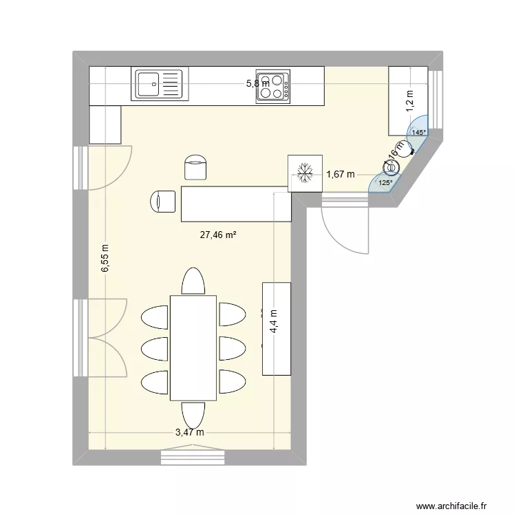 Cuisine Saint martin V3. Plan de 1  et 27 m²