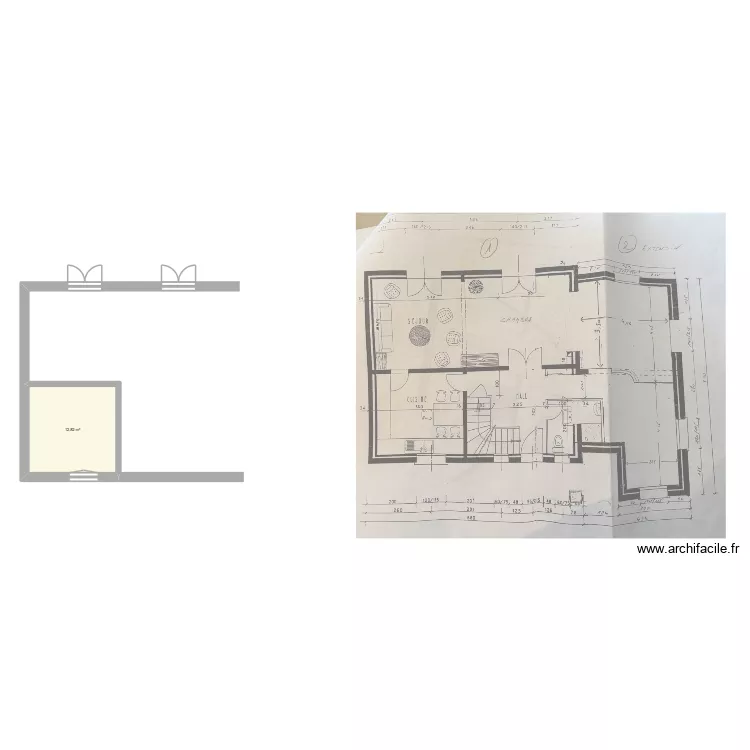 Maison. Plan de 1 et 13 m² Maison. Plan de 1 et 13 m²