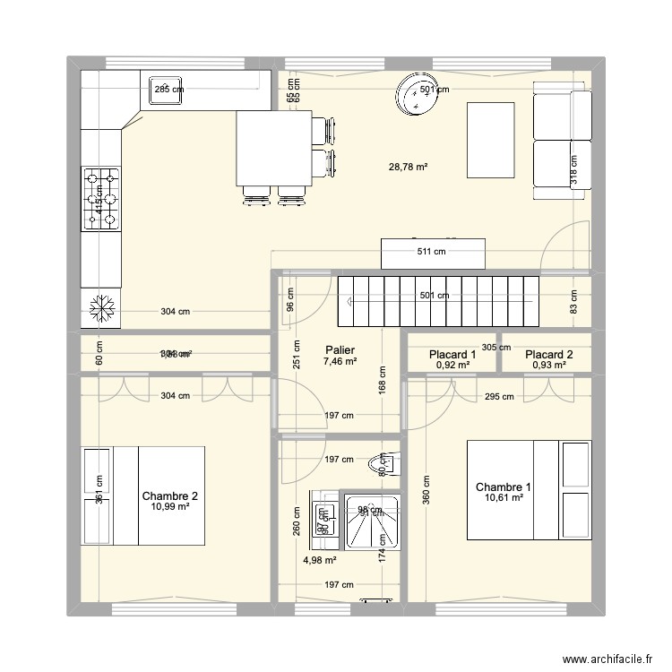 Motte Brulon 2ème maison Courant V2. Plan de 8 pièces et 67 m2