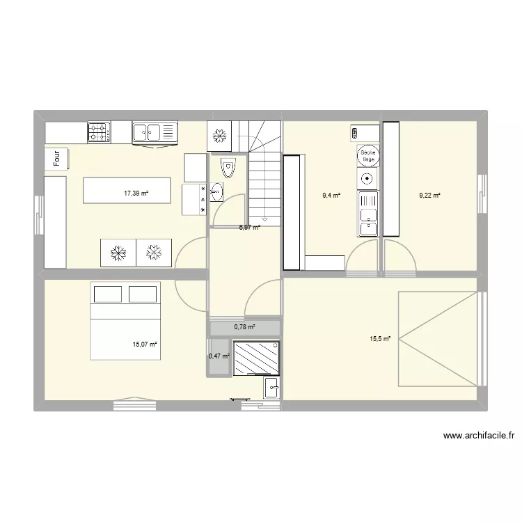 Dame sous sol Am&eacute;nag&eacute;. Plan de 8 pièces et 75 m²