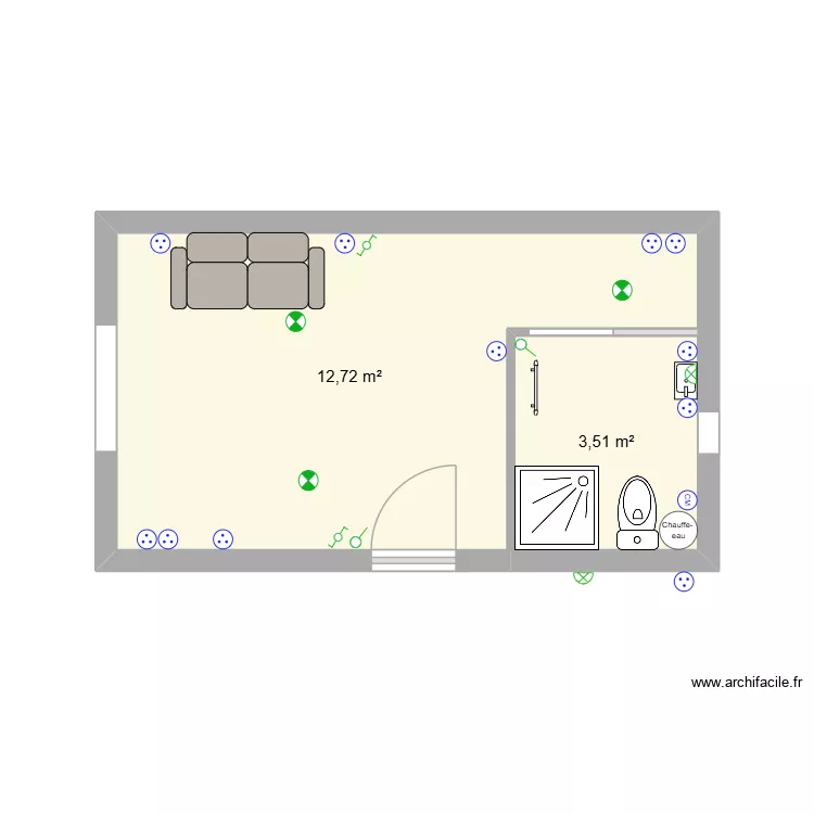 la laupie. Plan de 2 Pièces et 16 m²
