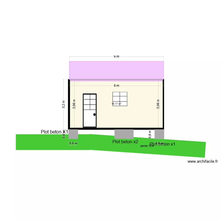 Lacaze vue ouest bis. Plan de 2  et 38 m²