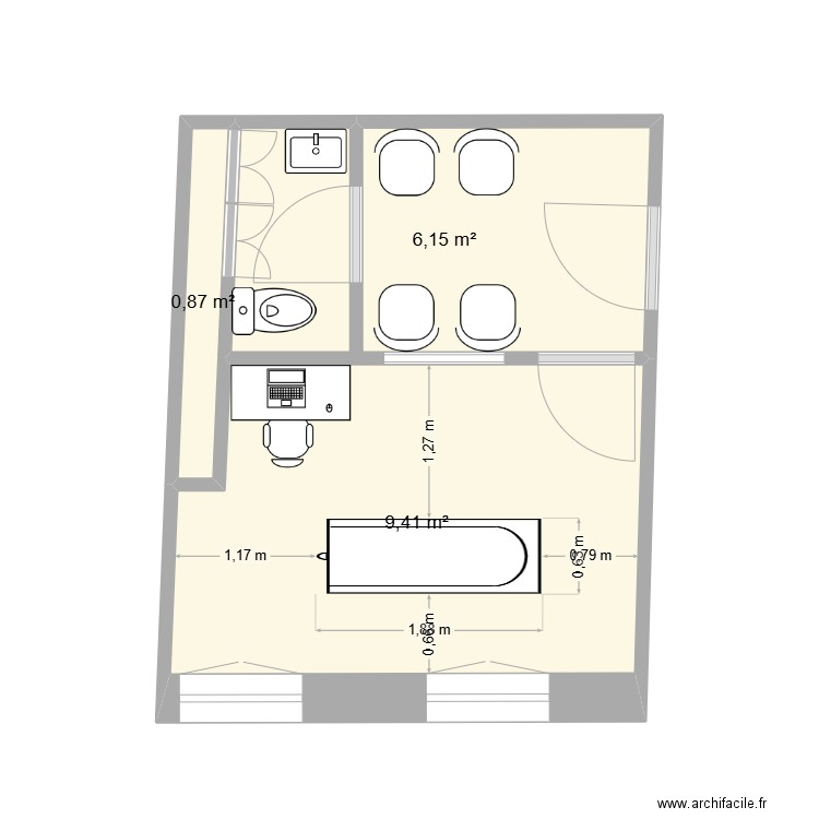 local noyon amménagé. Plan de 3 pièces et 16 m2