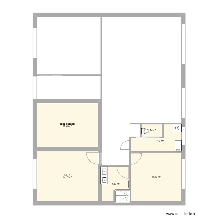 1etage De Gaulle. Plan de 6 pièces et 48 m2
