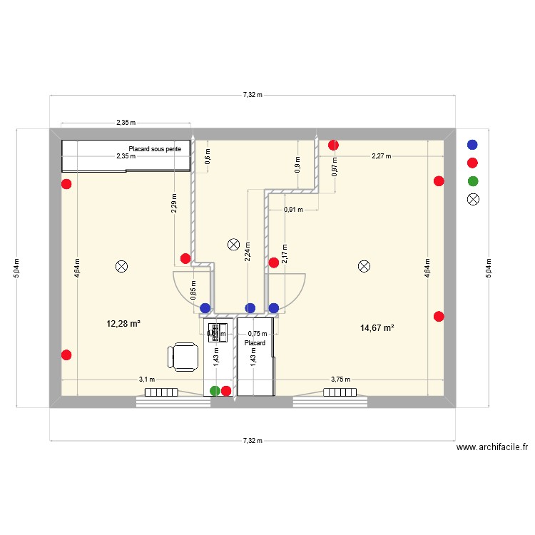 Plougonver étage. Plan de 3 pièces et 31 m2