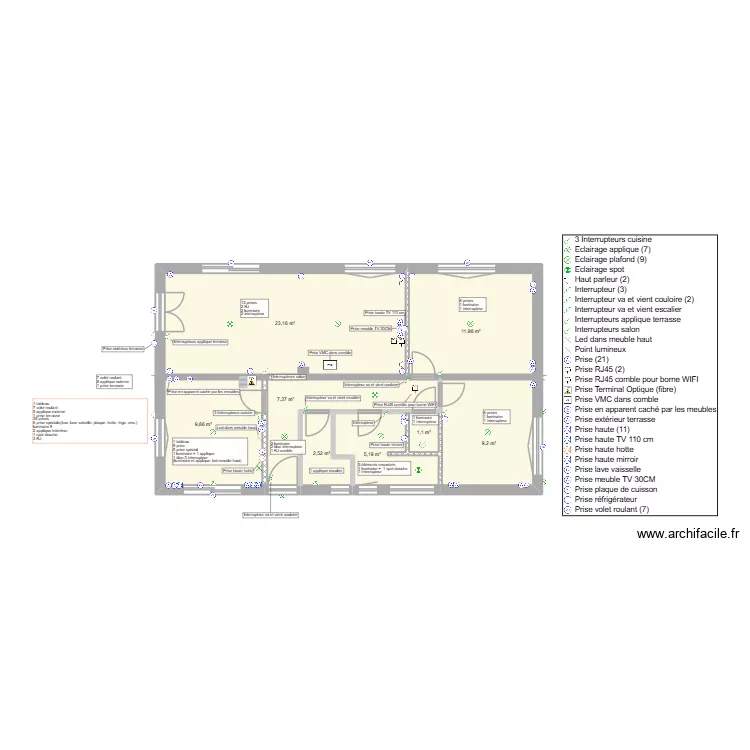 Plan electricit&eacute; etage. Plan de 8  et 70 m²