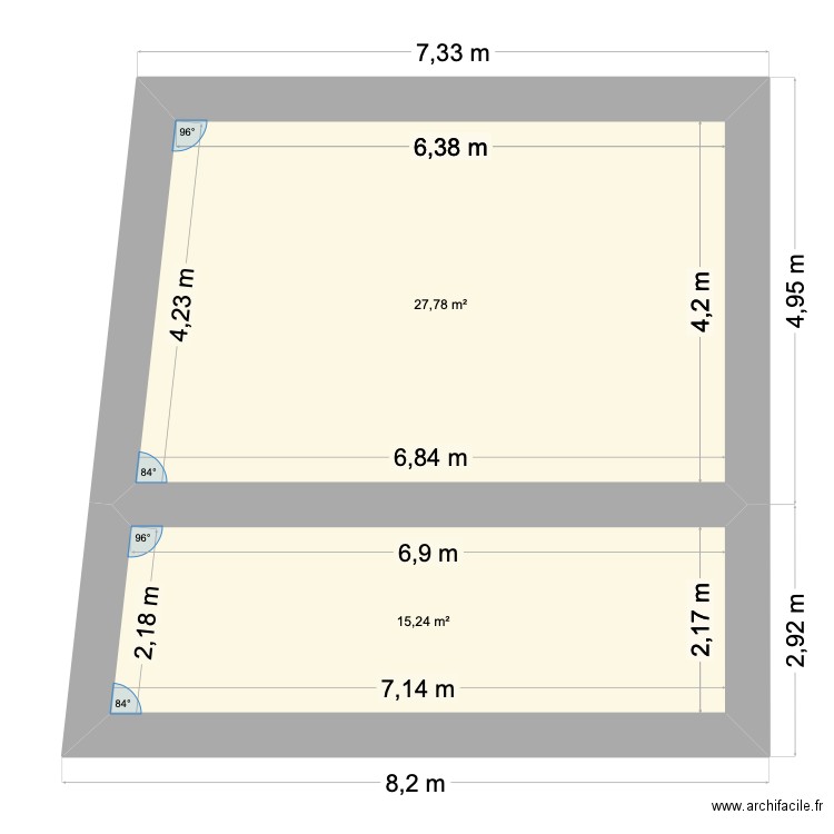 Blaye PENTE TOIT. Plan de 2 pièces et 43 m2