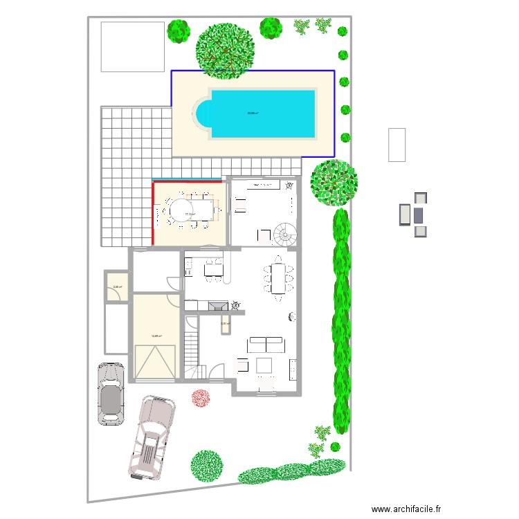 table veranda. Plan de 5 pièces et 86 m2