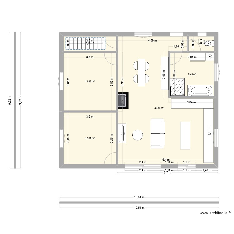 2e option 2chb. Plan de 6 pièces et 82 m2