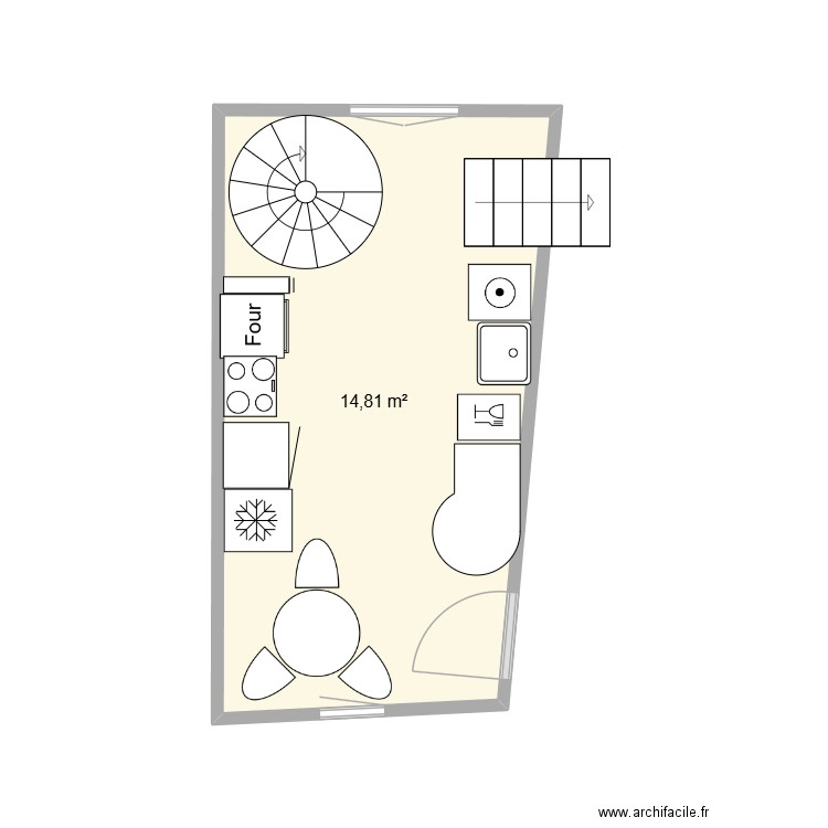 cuisine boutique CAigues. Plan de 1 pièce et 15 m2