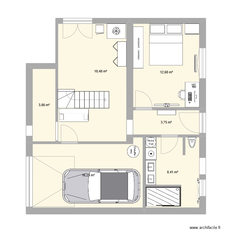 NIVEAU 0 COMPLET. Plan de 6 pièces et 63 m2