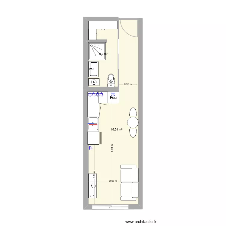 puteaux refection cuisine. Plan de 2  et 25 m²